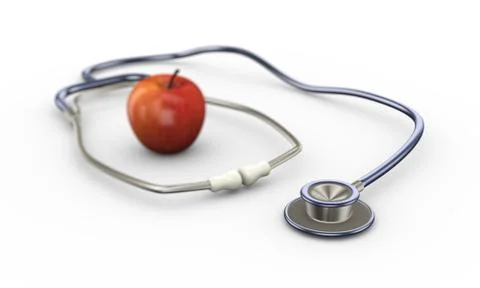3d red apple and stethoscope Stock Illustration