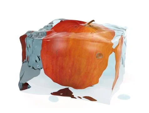 3d red apple in ice cube Illustrazione stock