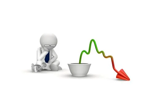 3d red arrow down in business graph Stock Illustration