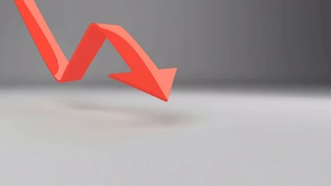 3d red arrow down on grey background Stock Footage 72945064