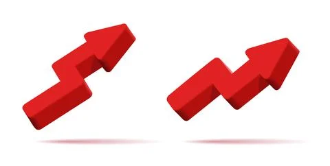 3d red arrow pointing up, cartoon render style, isolated Illustrazione stock