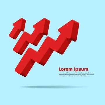 3d red arrow pointing up, different shapes, steps up, bussiness banner Stock Illustration