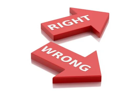 3d red arrows. Labels wrong and right. Stock Illustration