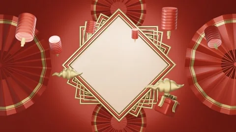 3D red background chinese new years with minimalist whiteboard Stock Footage 257511189