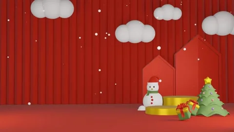 3D red background with cloud and Christmas minimalist podium Stock Footage 257387755