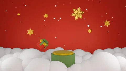 3D red background with snowflake christmas and green minimalist podium Stock Footage 257387774