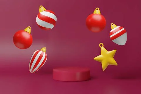 3D red baubles podium Stock Illustration