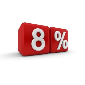 3d red blocks with eight percent text Stock Illustration