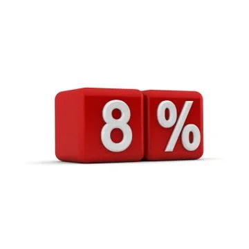 3d red blocks with eight percent text Stock Illustration