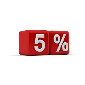 3d red blocks with five percent text Stock Illustration