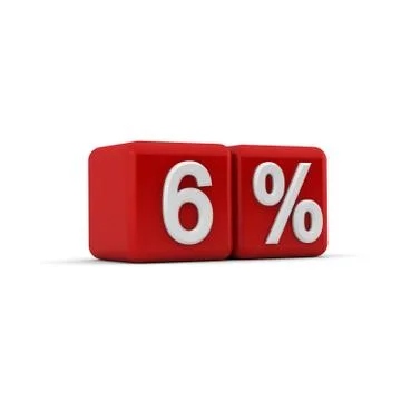3d red blocks with six percent text Stock Illustration