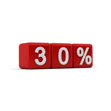 3d red blocks with thirty percent text Stock Illustration
