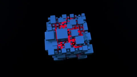3D Red-Blue Cube Morphing On Black Loop Stock Footage 279912340