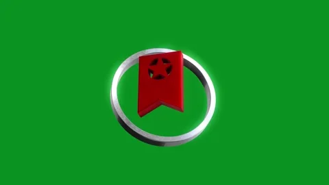 3d red bookmark icon with star rotating inside silver circle on green screen. 動画素材 346499273