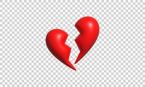 3D red broken heart icon isolated on white background for relationship brea.. Stock Illustration