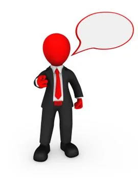 3d red businessman with speech bubble above his head gives the order. Stock Illustration