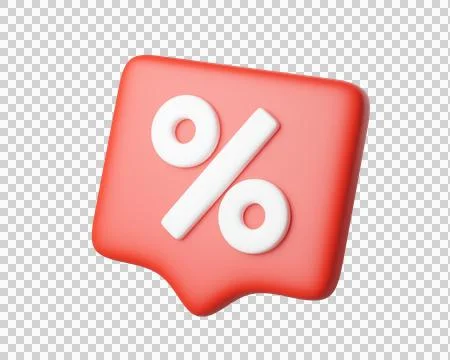 3D red chat bubble icon with a white percent symbol イラスト素材