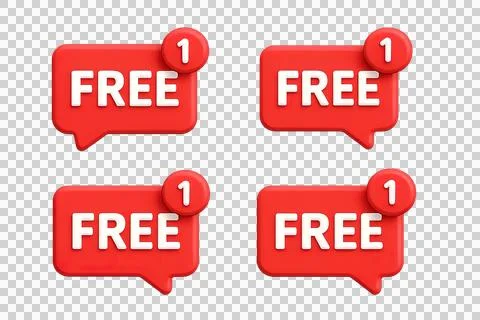 3D Red Chat Message Icons with Free Text and Notification Badge Stock Illustration