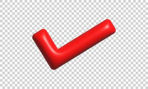3D red check mark icon. Glossy tick symbol for business approval and task c.. Stock Illustration
