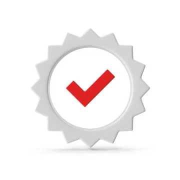 3D Red Checkmark in White Badge Icon Stock Illustration