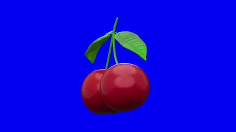3D Red Cherry Fruit Animation Rotating on Blue Screen Background, High Quality G 库存影片 344545633