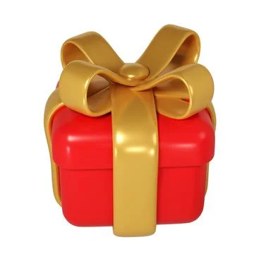 3d red Christmas gift box icon with golden ribbon bow on white background. Re イラスト素材