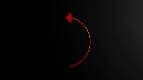 3d red circular arrow on black background, guiding arrow Stock Photos