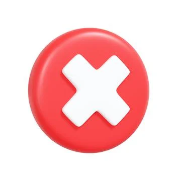 3D red circular button with white cross icon, minimal reject or error sign Stock Illustration