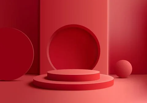 3D red circular podium with circle backdrop decoration a ball Stock Illustration