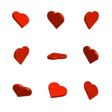 3D red color heart shape design collection vector illustration on a white bac Stock Illustration