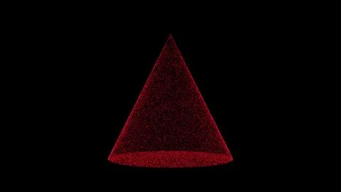 3D red cone on black background. Object consisting of flickering particles. S Illustrazione stock