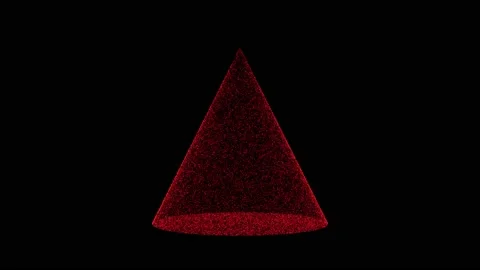 3D red cone rotates on black background. Object consisting of flickering Stock-Footage 231094929