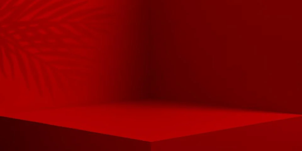 3D red corner wall room with palm shadow, studio Stock Illustration
