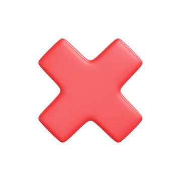 3D Red Cross Mark Icon on White Background Stock Illustration