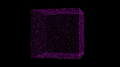 3D red cube on black background. Object consisting of flickering particles... Illustrazione stock