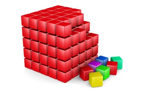 3d  red cube built from blocks Stock Illustration