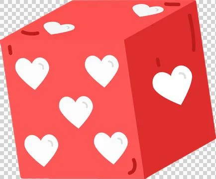3D red cube is floating on transparent background, with white heart motifs and Stock Illustration