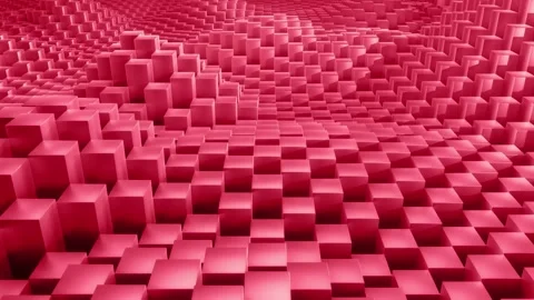 3D Red Cube Waves Looping Vertical Motion Hill Abstract Geometric Background Stock Footage 305592699