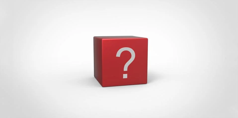 3D red cube with white question mark isolated on white Stock Illustration