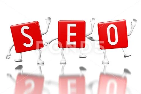 3D red cubes word - seo (search engine optimization) Stock Illustration