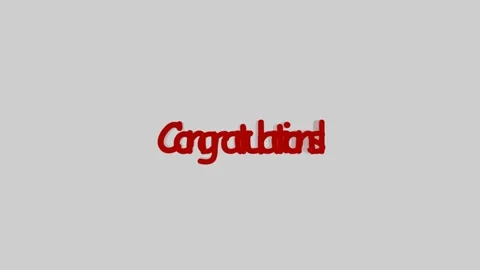 3D Red Cursive Congratulations Text Animation on Light Gray Background Stock Footage 346558560