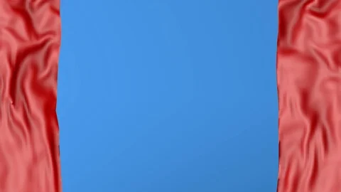 3D red curtain hovering on blue background Stock Footage 114436234