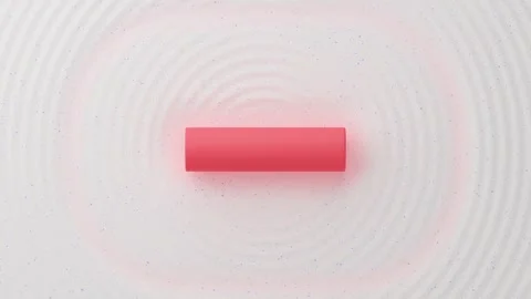 3D Red cylindrical object on textured white surface with concentric wave pattern Stock Footage 287861189