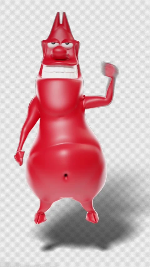 3D Red Devil Character Waving Hand In Place Greeting Seamless Loop Stock Footage 345588381