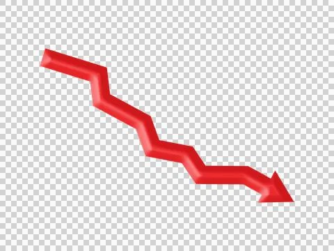 3D Red Downward Arrow Decline PNG Symbol for Finance Business and Market Trends Stock Illustration