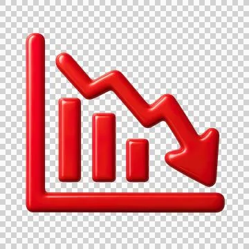 3D Red Downward Arrow Graph Icon Showing Financial Decline Stock Illustration