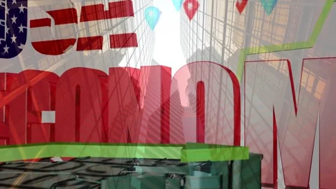 3D Red Economy Text with US Flag and Upward Trending Graph Stock Footage 337732977
