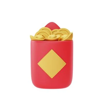 3D red envelope full of gold and money isolated, decoration for Chinese new y Stock Illustration