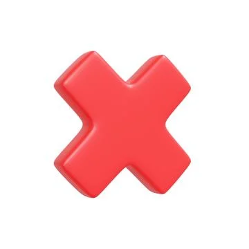 3D Red Error Cross Symbol on White Background, Perspective View Stock Illustration