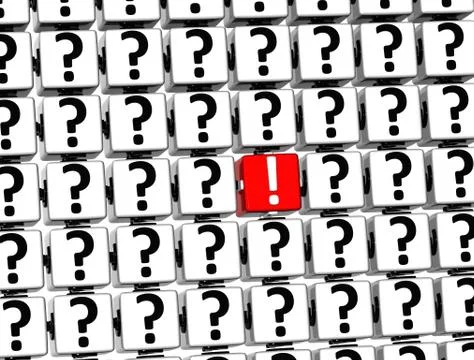 3d red exclamation mark inside question marks blocks Stock Illustration